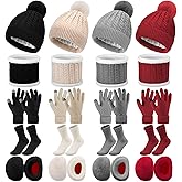Silicherry 20 Pcs Winter Hats Gloves Scarf Earmuffs Socks Set for Women Men Knit Pom Pom Beanie Touchscreen Warm Gloves Gifts