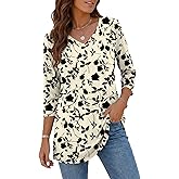 Rapbin Tunic Tops for Women Loose Fit Dressy 3/4 Sleeve V Neck T Shirts Spring Tops for Women 2026