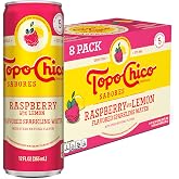 Topo Chico Sabores Raspberry with Lemon Cans, 12 fl oz, 8 Pack | Cans of flavored sparkling water, no added sugar, low calorie, with minerals and real fruit juice