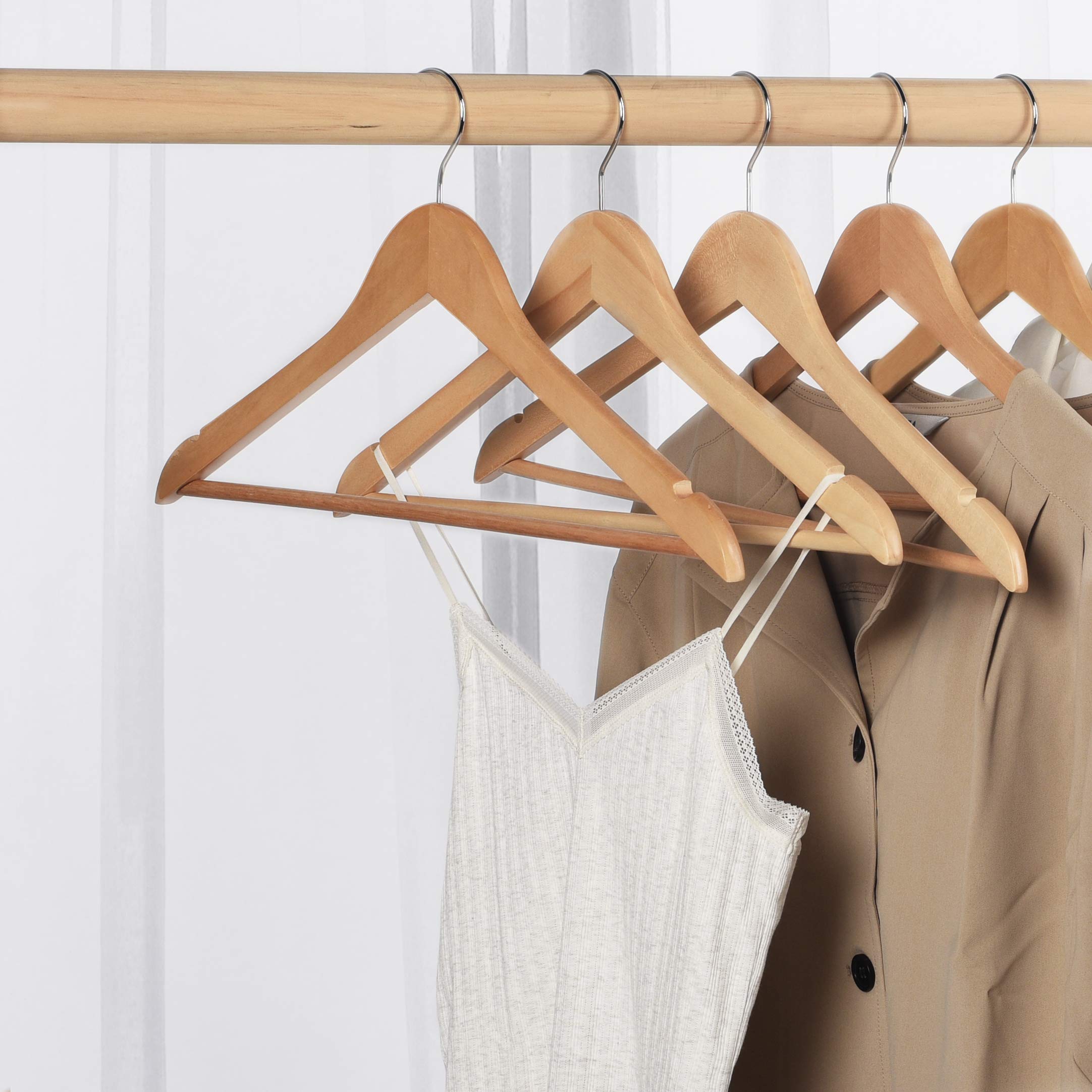 Ribelli Kleiderbügel Holz, 50 Stück, Anzugbügel Jackenbügel mit 360 Grad drehbarem Haken & runder Hosenstange & Schulterkerben, Holzbügel Bügel Geeignet für Mantel, Jacke, Anzug, Hosen, Hemden 7
