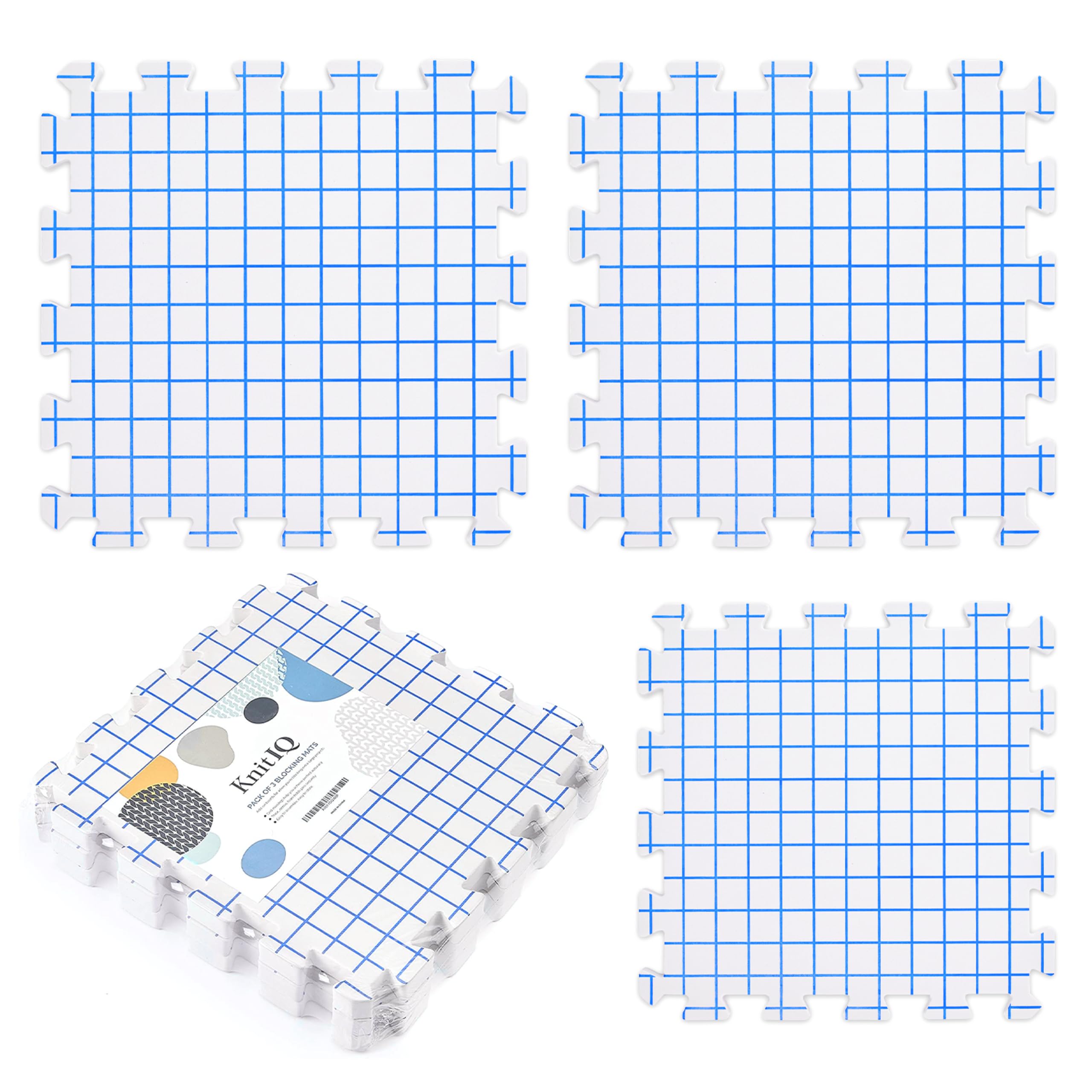 KnitIQ Blocking Mats for Knitting Extension Kit - 3 Extra Thick Blocking Board for Crochet to Increase Layout for Larger Knitting, Crochet, Needlepoint and Lace Projects - Blocking Board for Crochet