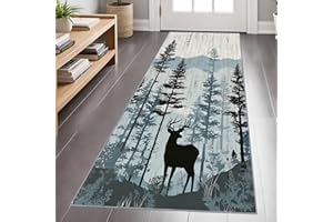 Rustic Lodge Runner Rug 4x12 Forest Deer Runner Rug, Country Cottage Kitchen Rugs, Vintage Cabin Rugs Runners for Hallways, W