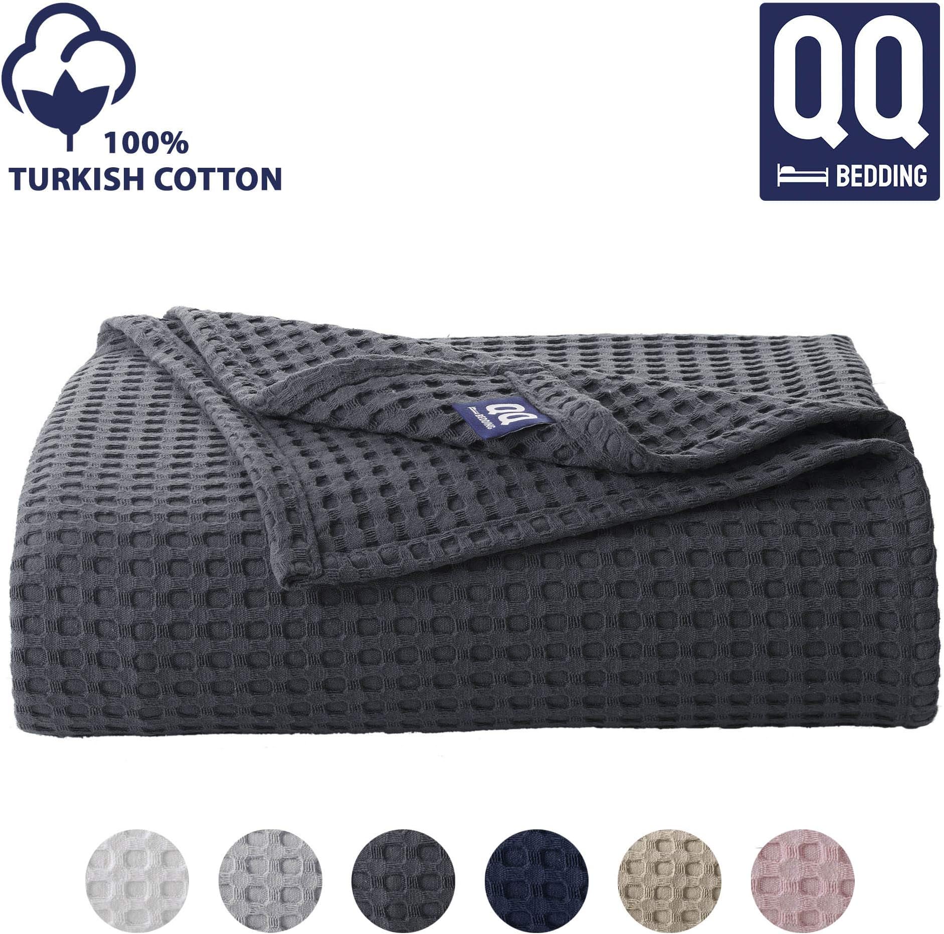 QoupQuru Turkish Cotton Waffle Weave Bed Blanket - 400 GSM - Perfect for Home Décor in Winter - 6 Colors & Queen/King/Twin Size Thermal Blankets