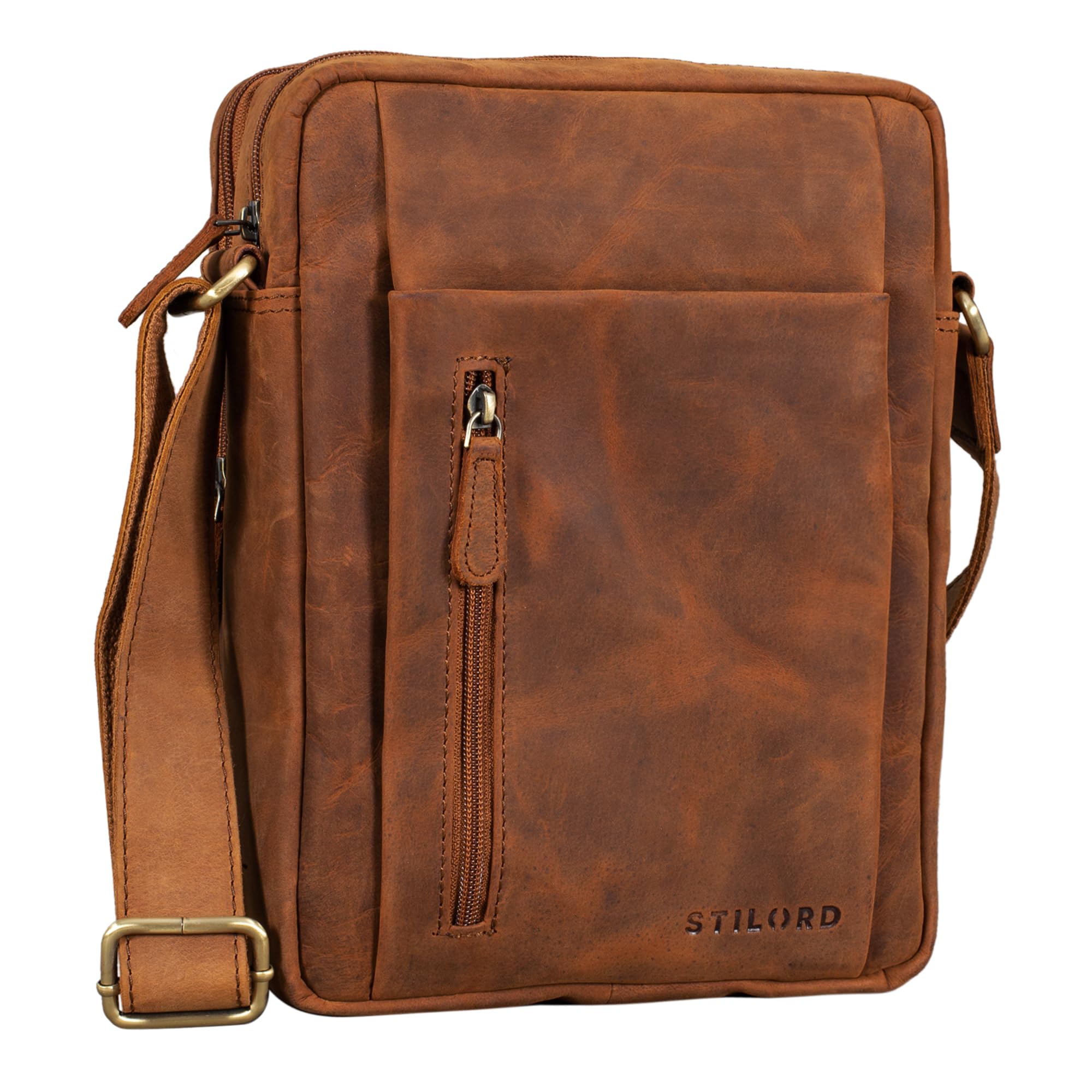 STILORD 'Irving' Vintage Leather Bag Shoulder Cross Over Handbag Satcel for 10.1 Inch Tablet and iPad DIN A5 Small Messenger Bag, Colour:tan - Dark Brown