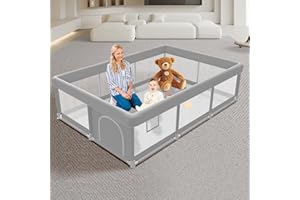 POUDEE Baby Playpen 74x50 inch, Playpen for Babies and Toddlers, Baby Play Pen Design with External Zipper Gate, Play Yard with Non-Slip Suction Cups on The Bottom