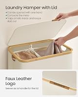 SONGMICS 130L Laundry Basket with Lid 2-Section Collapsible Cream White view 4