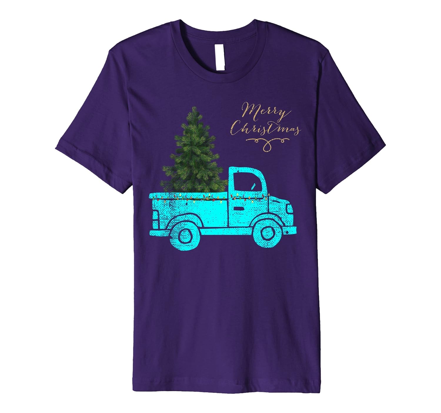 Distressed Merry Christmas Truck Lights Tree Trending Shirt-ANZ