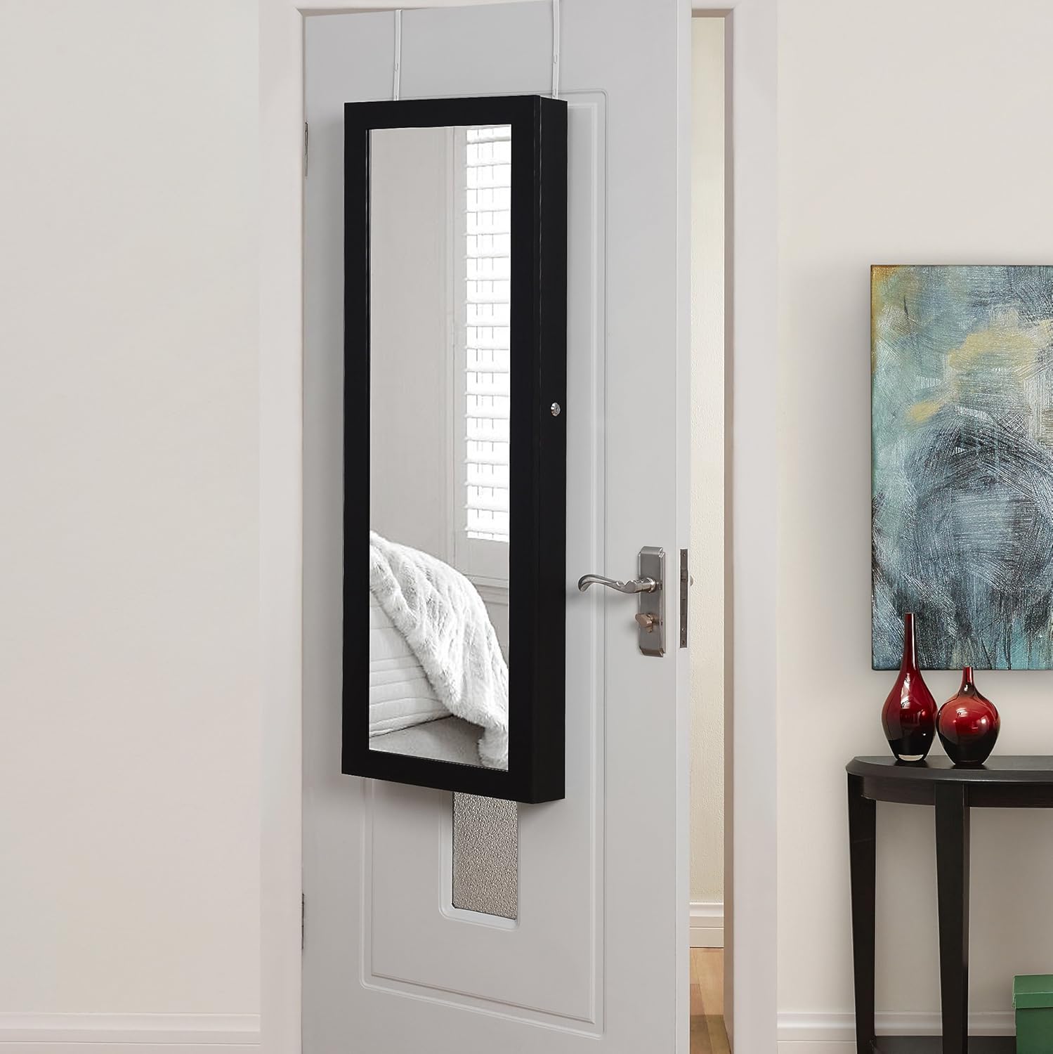 Amazon Com Inspired Home Julie Full Length Over The Door Wall Mounted Jewelry Armoire Mirror Makeup Storage Organizer Vanity Black Home Kitchen