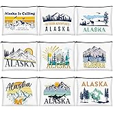 Huhumy 9 Pcs Alaska Cosmetic Bag New York Souvenir Zipper Pouch Los Angeles Souvenir Gifts Italy Paris Broadway Alaska Makeup Purse for Girls Women Traveler Birthday Party Favors