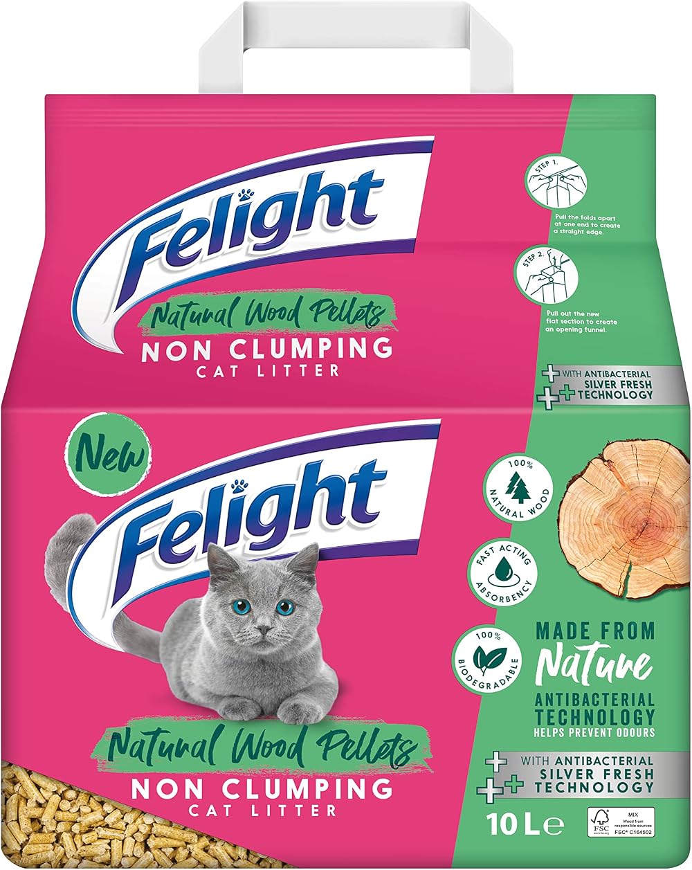 Felight Natural Wood Pellet Cat Litter 10L Non-Clumping UK Made