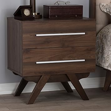 Amazon Com Baxton Studio Auburn Mid Century Modern Walnut Brown Finished Wood 2 Drawer Nightstand Mid Century Brown Medium Wood Particle Board Mdf Furniture Decor