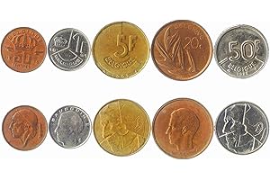 HOBBY OF KINGS Set of 5 Coins from Belgium (Belgique). 50 CENTIMES, 1, 5, 20, 50 FRANCS. 1956-1993 King Baudouin I