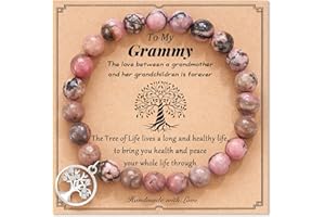 LAVEIR Health & Peace Tree of Life Bracelet for Grandma, Natural Stone with Sparkling Metal Charm, Mother's Day Gift with Blessing Card for Wellbeing and Protection