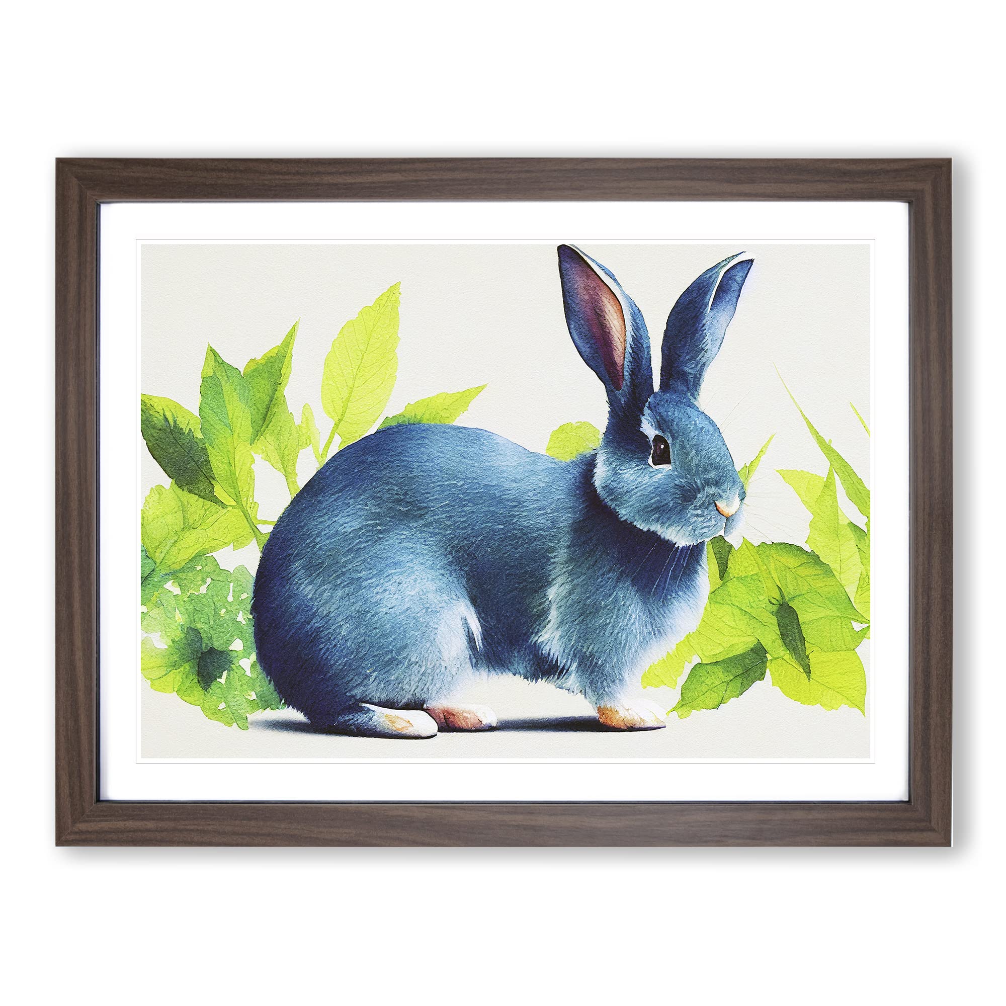 Watercolour Rabbit Vol.3 Framed Print | A4 Walnut Framed Wall Art | Ready to Hang | Modern Animal Picture | Living Room Bedroom Lounge Office