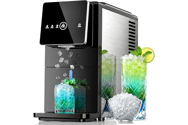 Kismile Nugget Ice Maker Countertop, 33LBS/24H Ice Machine with Soft Chewable Ice, One-Click, Self-Cleaning Function, Stainless Steel Ice Maker with Indicator Lights for Home/Kitchen(Black)