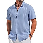 COOFANDY Men's Cuban Guayabera Shirts Button Down Short Sleeve Shirt Casual Linen Summer Beach Shirts