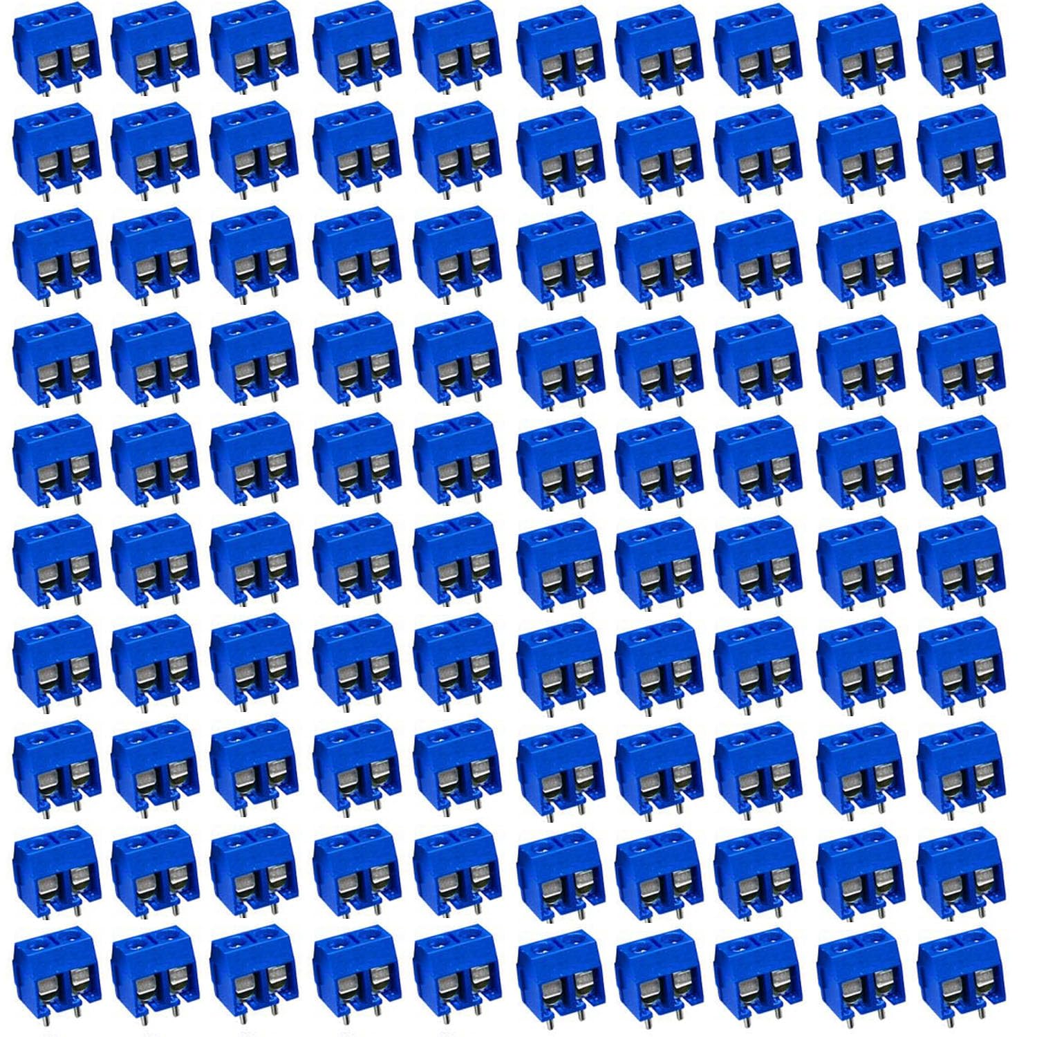 RUNCCI-YUN 100pcs 5mm Pitch 2 Pin PCB Mount Screw Terminal Block blue(100pcs 2 Pin)