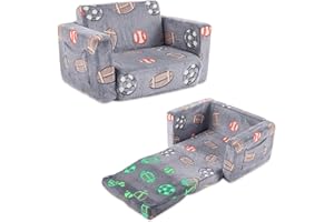 Karl home Comfy 2-in-1 Toddler Chair and Couch, Convertible Plush Fold Out Sofa to Lounger for Kids, Flip Open Sleeper for Playroom, Glowing Blue Ball