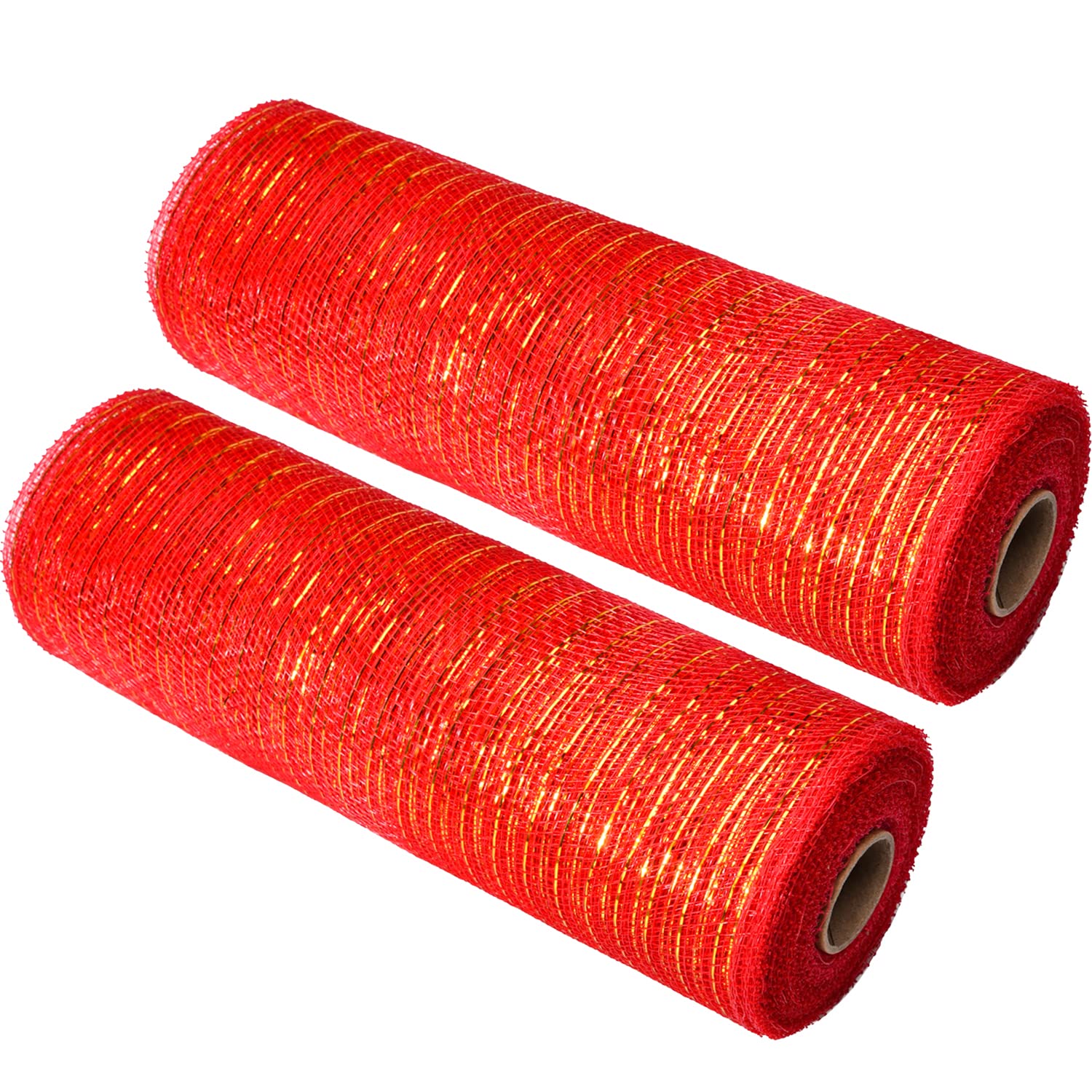 AOVNA 2 Rolls Poly Mesh Ribbon Rolls Metallic Foil Deco Poly Burlap Mesh Deco Mesh Rolls Wreath Making Ribbon for Christmas Holiday Crafts Bows Making (Red)