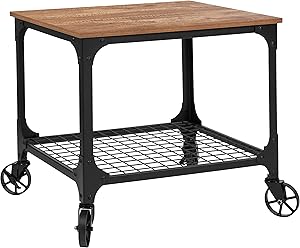 Taylor + Logan Industrial Rustic Wood Grain Kitchen Bar Cart with Wire Rack Bottom