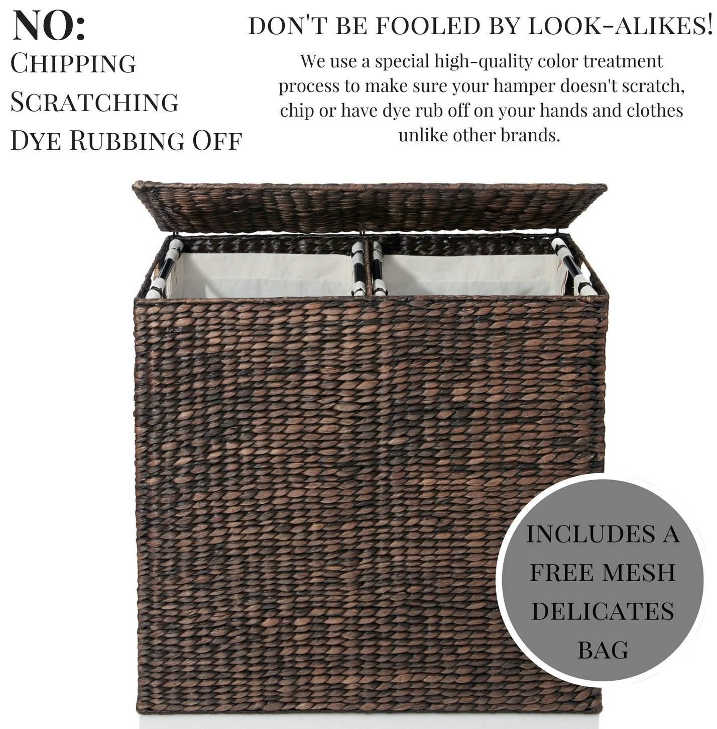 Designer Wicker Laundry Hamper with Divided Interior and Laundry Basket