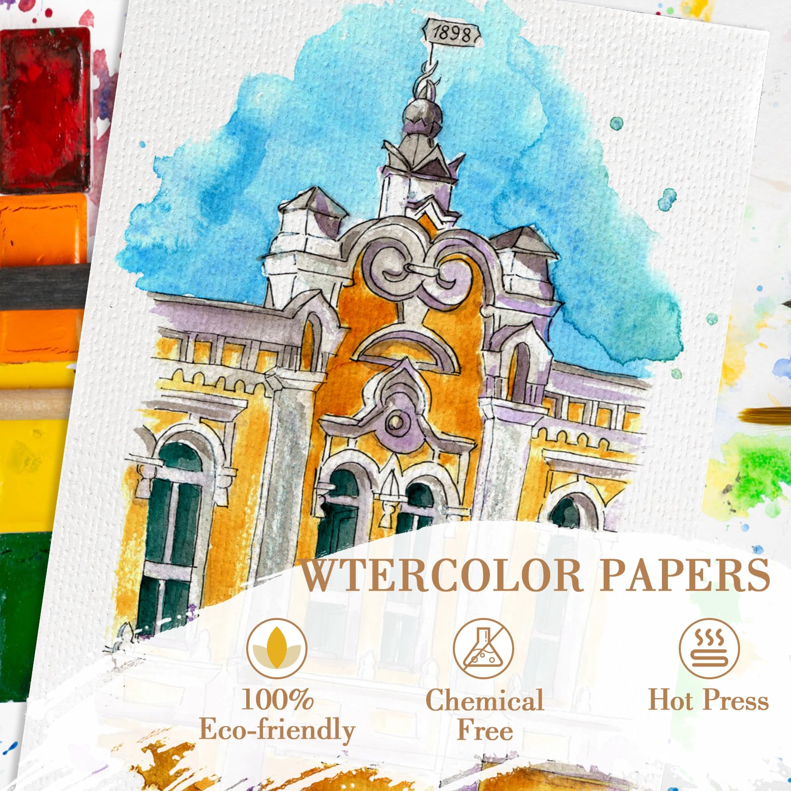 100PCS 5x7 Watercolor Paper Bulk, 140lb/300g Cold Press Thick Water Color Paper Pad for Kid Child Adult, White Art Paper for Drawing Painting Markers Gouache, Textured Cotton Paper Sheets
