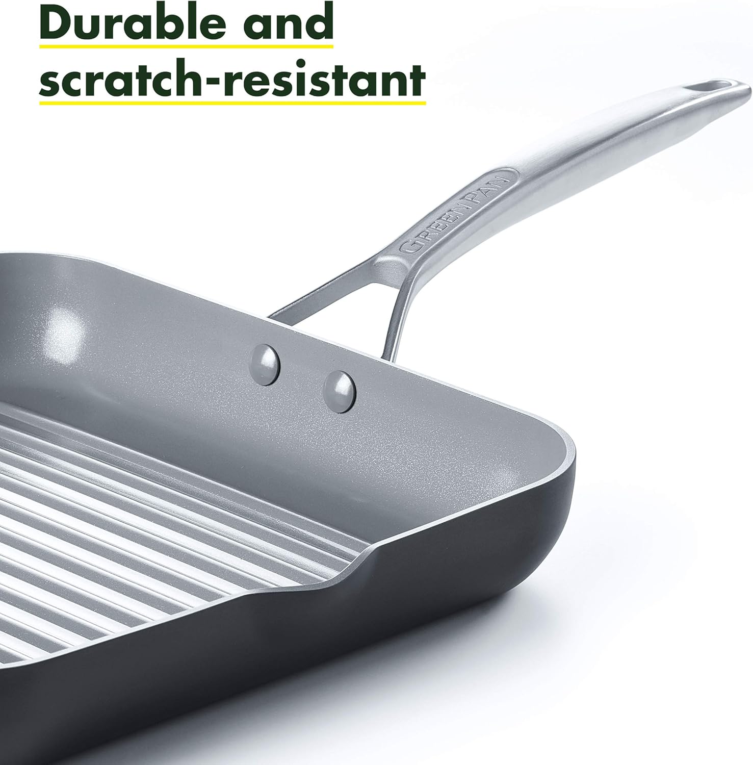 GreenPan Paris 11 Inch Ceramic Non-Stick Square Grill Pan, Gray -: Green Pan With Thermolon: Kitchen & Dining