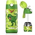JARLSON kids water bottle with straw - CHARLI - insulated stainless steel water bottle - thermos - girls/boys (Dinosaur 'Star', 12 oz)