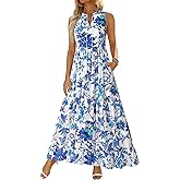 BTFBM Womens Summer Maxi Dresses 2025 Casual Sleeveless V Neck Loose Fit Floral Boho Dress Beach Long Sundress