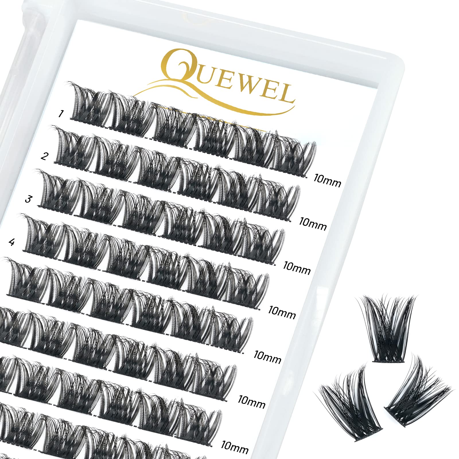 QUEWEL Individual Cluster Eyelashes C Curl Soft & Light Segmented Lashes DIY Volume for Makeup Home Use (Honey01-D-10mm) — image 1