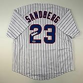Facsimile Autographed Ryne Sandberg Chicago Pinstripe Reprint Laser Auto Baseball Jersey Size Men's XL
