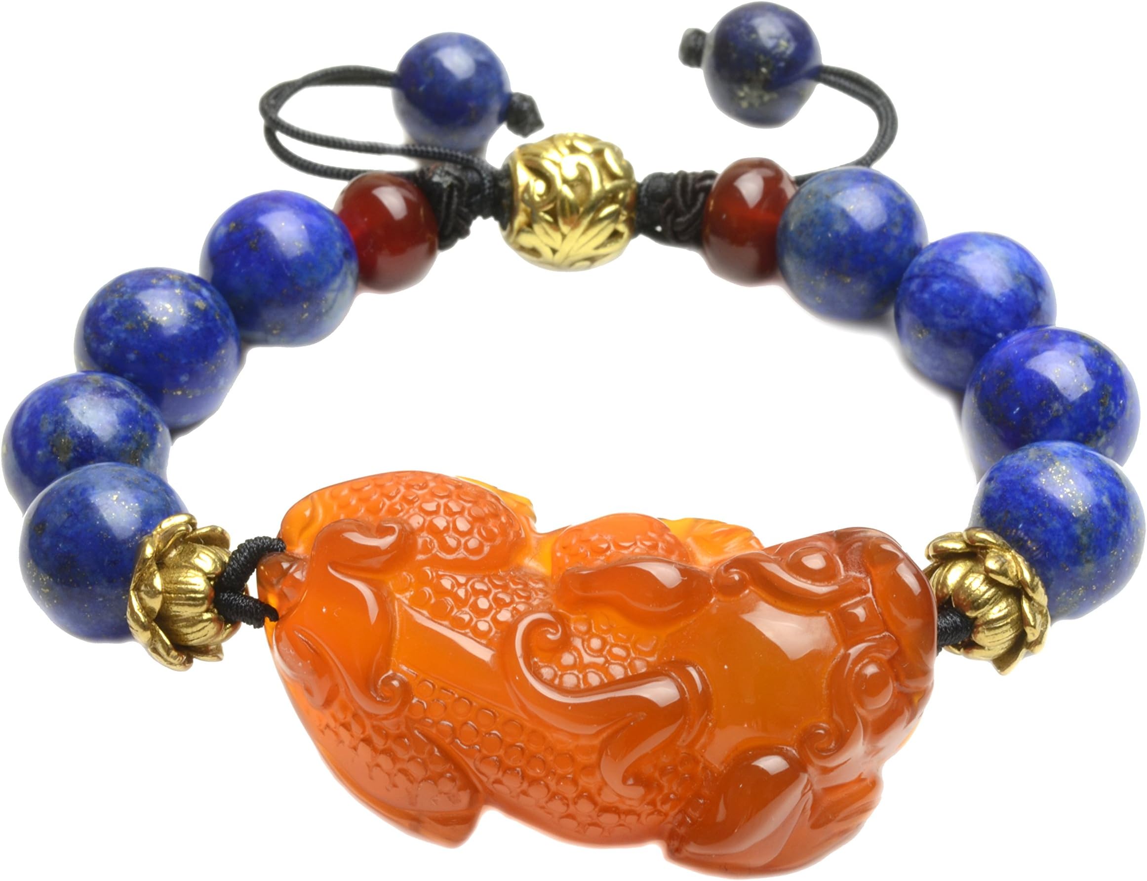 Luxury Fortune Tiger Amber Red Chalcedony Lapis lazuli Amulet Bracelet - Fortune Feng Shui Jewelry