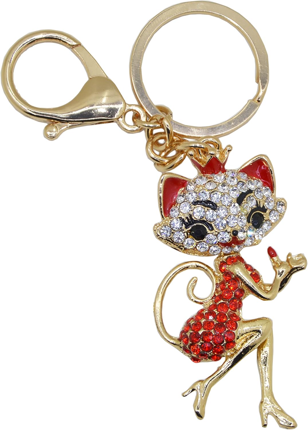 Keychain Keyring Fox Metal Bling Crystals Rhinestone Keyfob Charm for Handbags (Red), 11cm