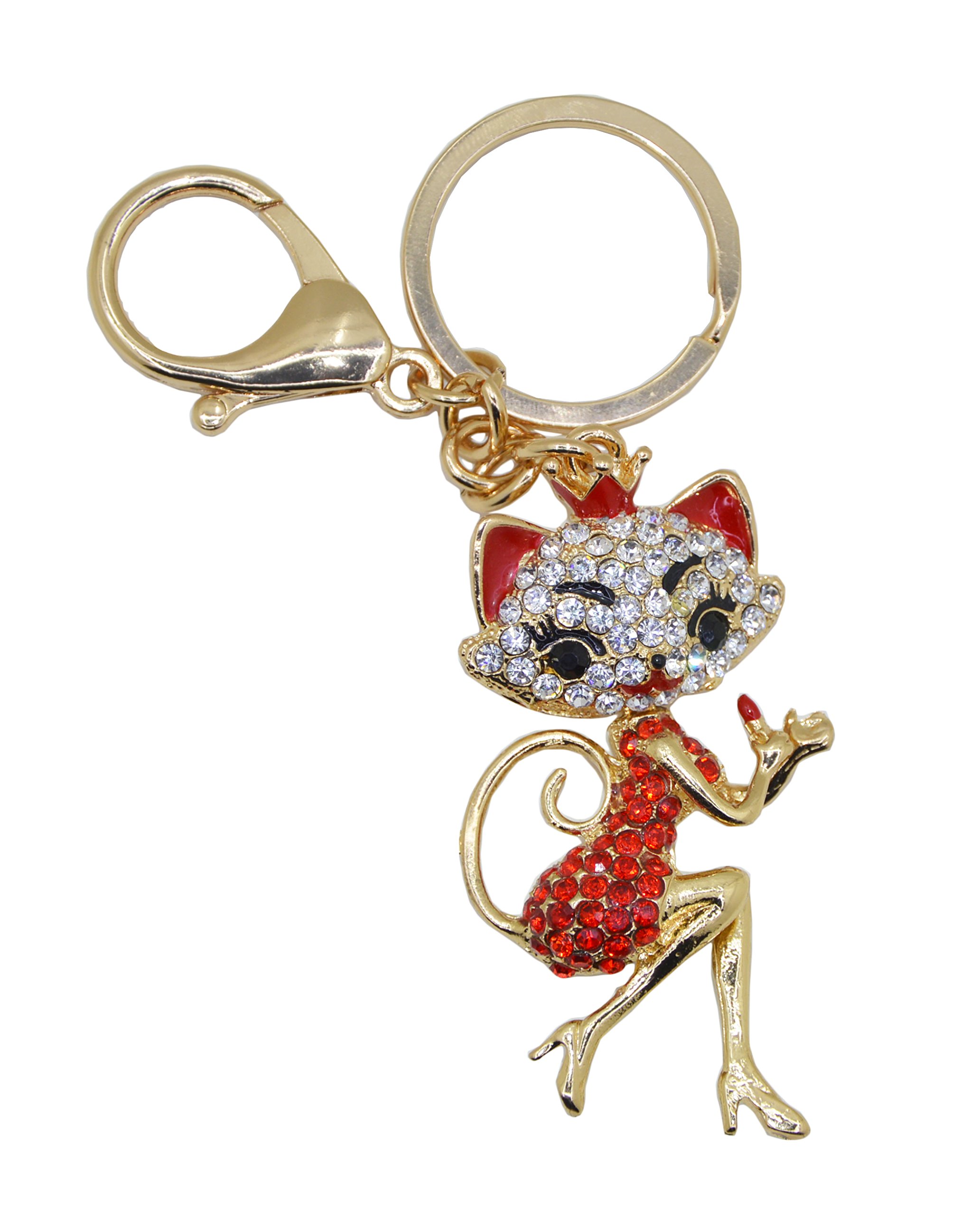 Keychain Keyring Fox Metal Bling Crystals Rhinestone Keyfob Charm for Handbags (Red)