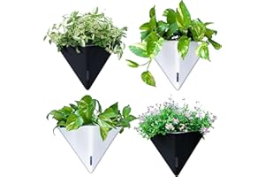 LÁLÁGREEN LaLaGreen Wall Planters for Indoor Plants - 4 Pack, 12 Inch Large Self Watering Black and White Mixed Color Geometric Indoor Vertical Garden Wall Hanging Flower Vase Vessel with Metal Hanger Stylish
