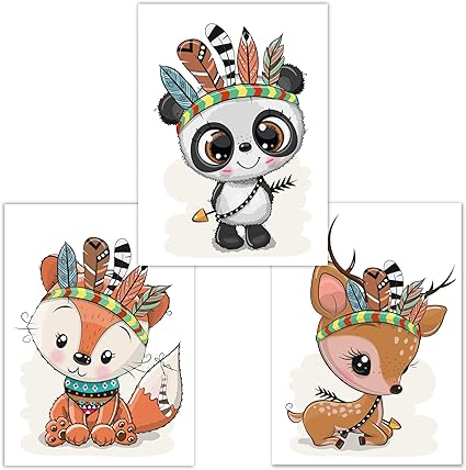 Little Fairy Tales Jeu De 3 Poster Pour Chambre De Bebe D Enfant Dina4 Animaux De La Foret Affiche Decoration Chambre Fille Garcon Sans Cadre Renard Panda Cerf Amazon Fr Cuisine Maison