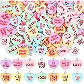 Jansun 80pcs Heart Charms Valentine Colorful Conversation Candy Pendant for Jewelry Making Women Girls Day DIY Keychains Necklace Earring Crafts Supplies(8 Styles)