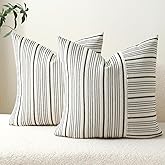 DWR Striped 3D Textured Weave Throw Pillow Covers 20x20 Set of 2, Polyester Cotton Blend in Black, Modern Farmhouse Decorative Pillow Cases for Couch Sofa Bed Living Room