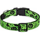 TDTOK Halloween Dog Collar, Soft Comfy Halloween Themed Pet Collar with Spooky Ghost Skull Bat Cat Witch Tree Hat Pumpkin Pattern for Small Medium Large Dogs (1 PCS)