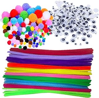 Wartoon Pfeifenreiniger Pluesch Bunte Mini Pompons mit Kulleraugen für DIY Handwerk Dekorationen, 500 Stück