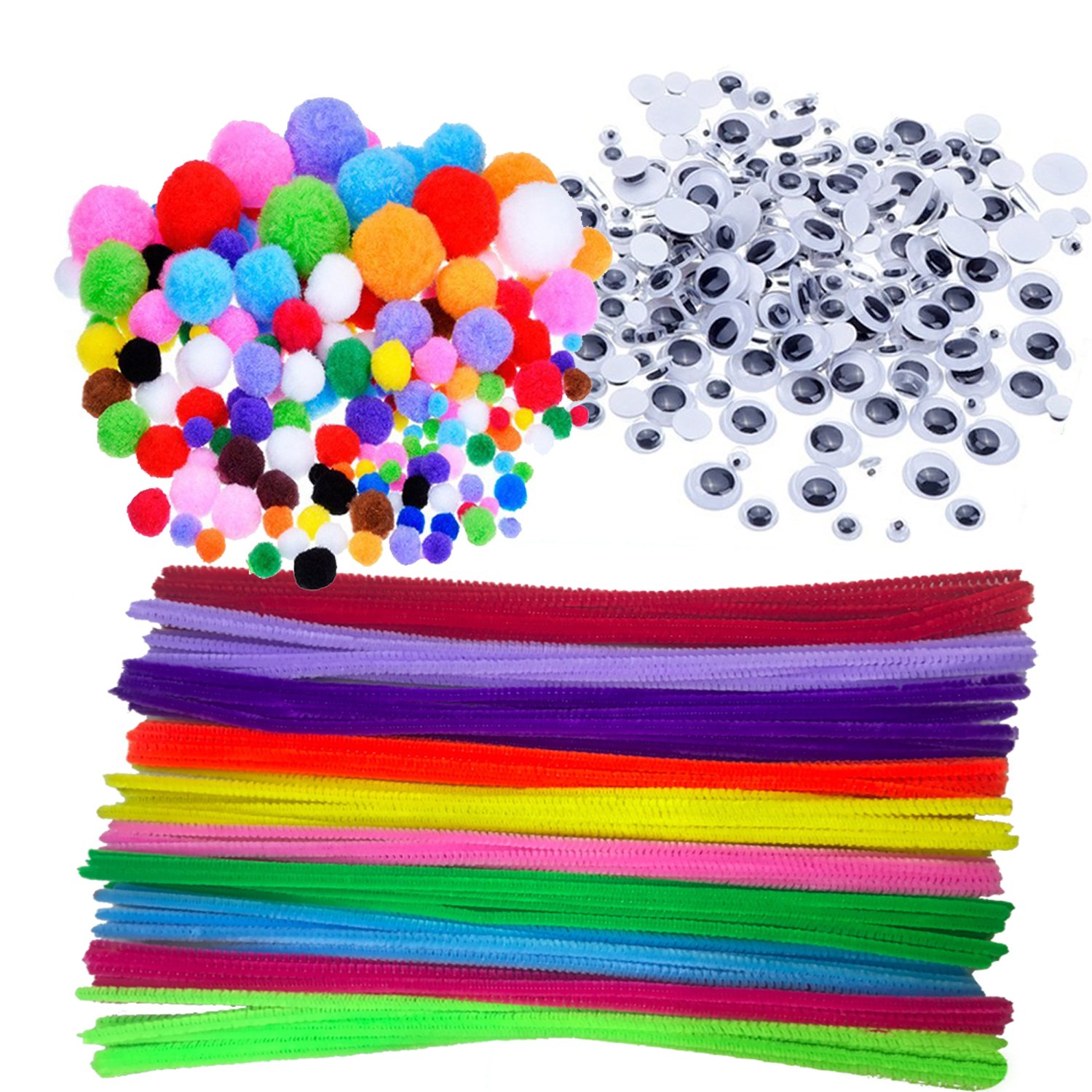 DOITEM Pipe Cleaners Crafts Set, Pipe Cleaners Chenille Stem and Pompoms with Googly Wiggle Eyes for Craft DIY Art Supplies, 500 Pieces