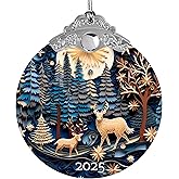 Faythory Reindeer Ornament 2025, Blue & Silver Holiday Tree Ornament, Vintage Old-World Woodland Reindeer Decor, Elegant Keepsake Xmas Ornaments for Christmas Tree