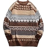 VDWIP Mens Knit Sweater Grandpa Vintage Knitted Sweaters Oversized Striped Spring Pullover Casual Long Sleeve Pullovers