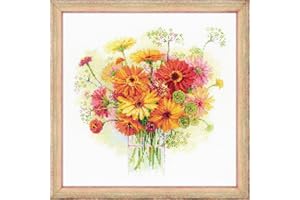 RIOLIS - Watercolor Gerberas 1485, Floral Cross Stitch Kits 11¾"x11¾, Cross Stitch Kits for Beginners & Advanced, Crossstitching Kits Adult, Counted Stitching Kits, Flowers Embroidery Kit