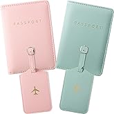 Weewooday 2 Set Mr and Mrs Passport Covers Holder and Luggage Tags Cute Leather Wallets Holder Travel Luggage Tags for Women Men Gift(Pink, Green)