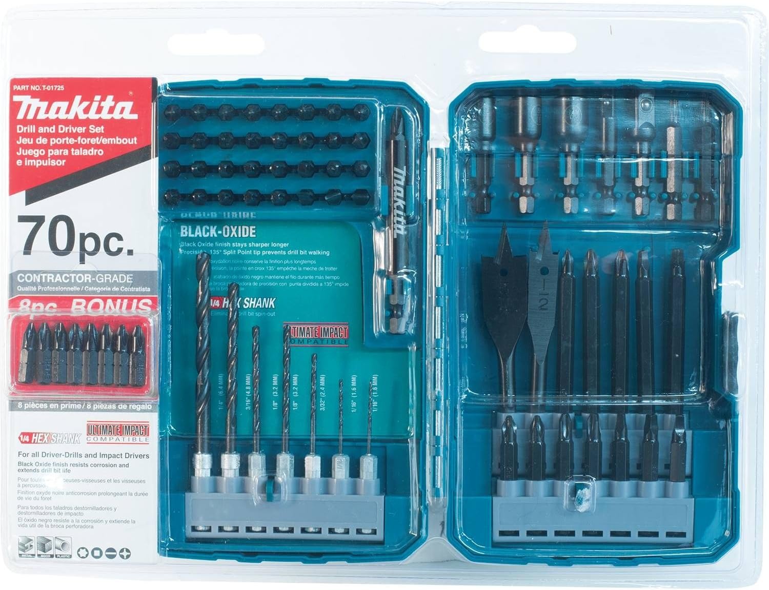 Makita T-01725 Contractor-Grade Bit Set, 70-Pc - Jobber Drill Bits - 