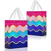 Nush Nush Gradient Gift Bags Medium Size – Set of 12 Reusable Gift Bags With Handles and Shiny Wave Pattern - Perfect As Goodie Bag for Birthday Party Favors, Kids, Holidays, Thanksgiving - 8x4x10