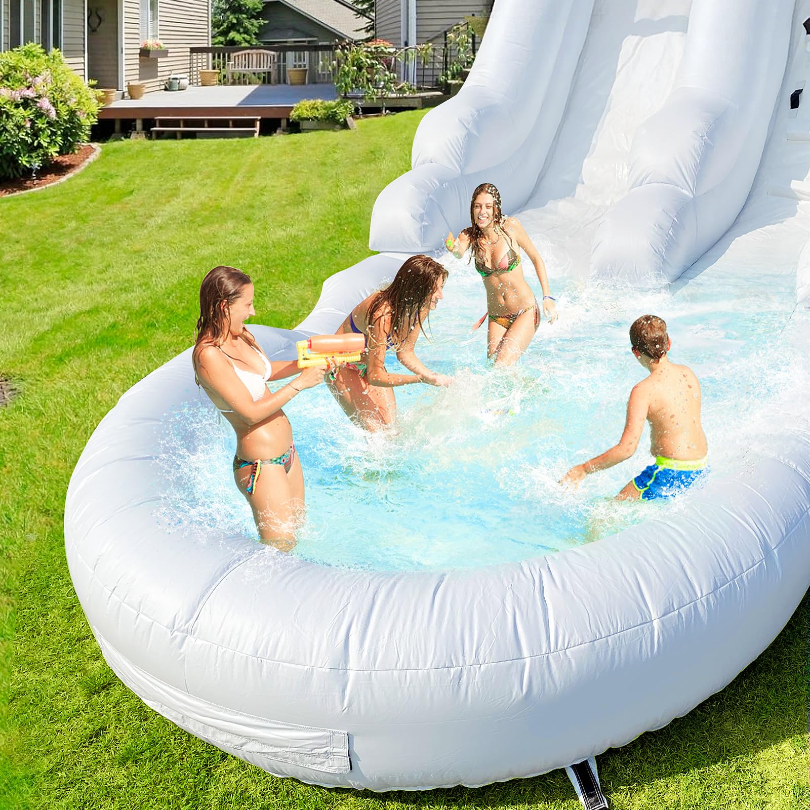 Commercial Grade Water Slide 21'x9'x12' Inflatable with Pool for Kids and Adults (with Blower Include), Wet Dry Use, Summer Splash Fun (White Water Slide, Commercial PVC)
