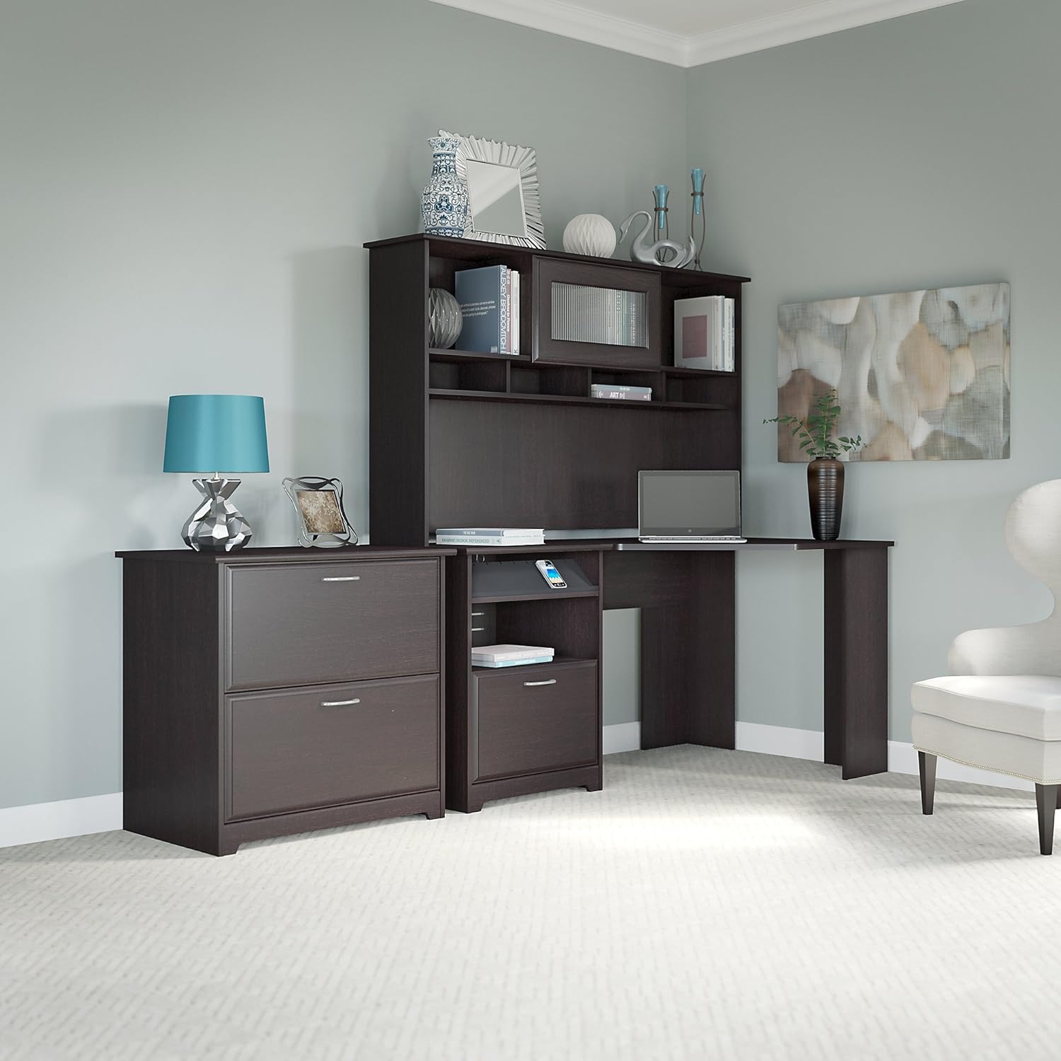 Amazon Com Cabot Corner Desk With Hutch And Lateral File Cabinet Furniture Decor