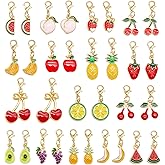 JJGQAZ 32 Pieces Fruit Charms for Jewelry Making Mixed Lemon Strawberry Cherry Enamel Dangle Pendants with Lobster Clasp for Crocheting Crafts Arts Backpack Decor
